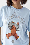 Бавовняна футболка з ведмедиком — блакитний колір, S (є розміри), фото 4