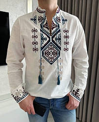 Чоловіча вишита сорочка молочного кольору з різнокольоровою вишивкою розміри S, M, L, XL.