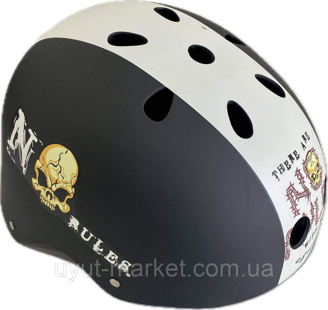 Захистний велошолом BMX Six Hole чорний із смугою, череп