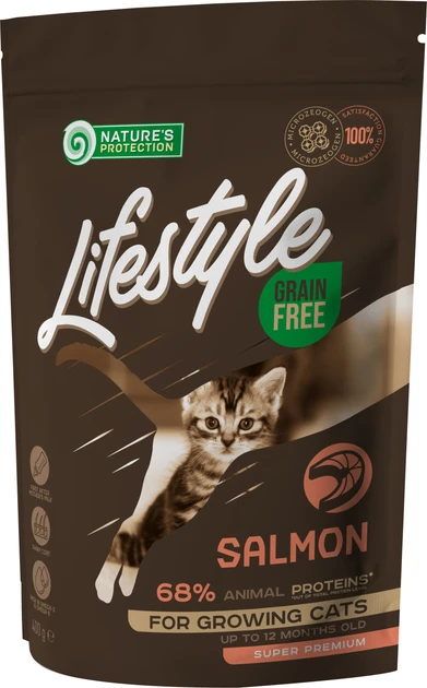 Сухий беззерновий корм для кошенят з лососем Natures Protection Lifestyle Grain Free Salmon Kitten, 400 г, фото 1