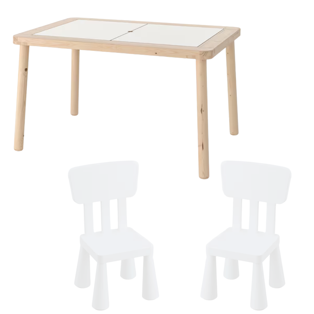Набір! Дитячий стіл IKEA FLISAT + 2 стільці IKEA MAMMUT 3 предмети 502.984.18, фото 1