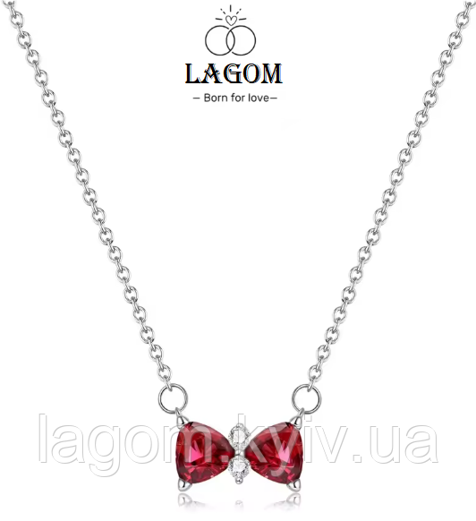 Срібне намисто в стилі PANDORA 925 проба кольє "Червоний бант" ПАНДОРА, фото 1
