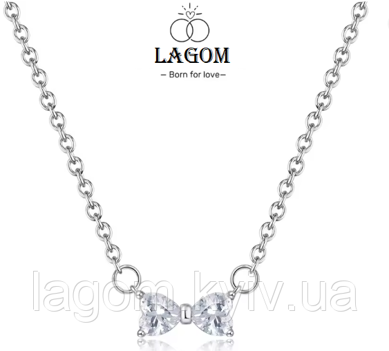 Срібне намисто в стилі PANDORA 925 проба кольє кулон та ланцюжок "Блискучий бант" ПАНДОРА, фото 1