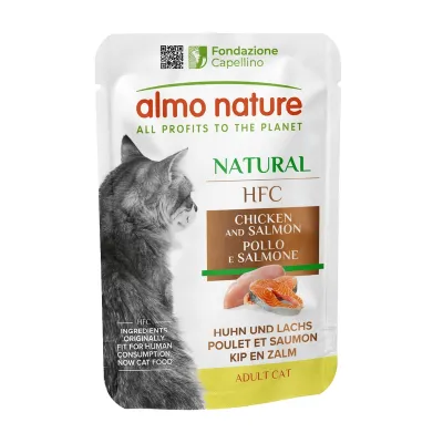 Вологий корм для котів Almo Nature (Альмо Натюр) HFC Cat Natural шматочки в соусі з куркою та лососем 55 г