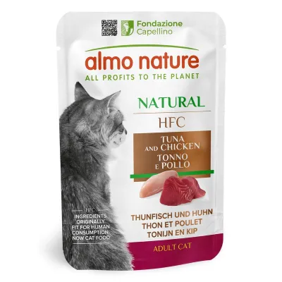 Вологий корм для котів Almo Nature (Альмо Натюр) HFC Cat Natural шматочки в соусі з тунцем і куркою 55 г, фото 1