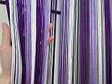 Штори нитки дощик кисея 300х280см. Люкс якість. Штори нитки з люрексом прямі - Фіолетовий з бузковим і білим., фото 4