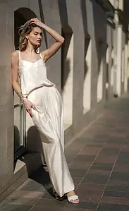 Poliit жіночий літній костюм з топом і штанами з натурального штапель-бамбука