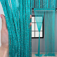 Штори нитки дощик кисея 300х280см. Люкс якість. Штори нитки з люрексом прямі - Бірюзовий.
