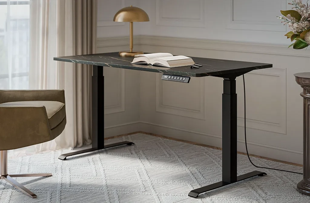 Стіл із регулюванням висоти Moon Long (мармуровий ефект чорний/чорний), фото 1