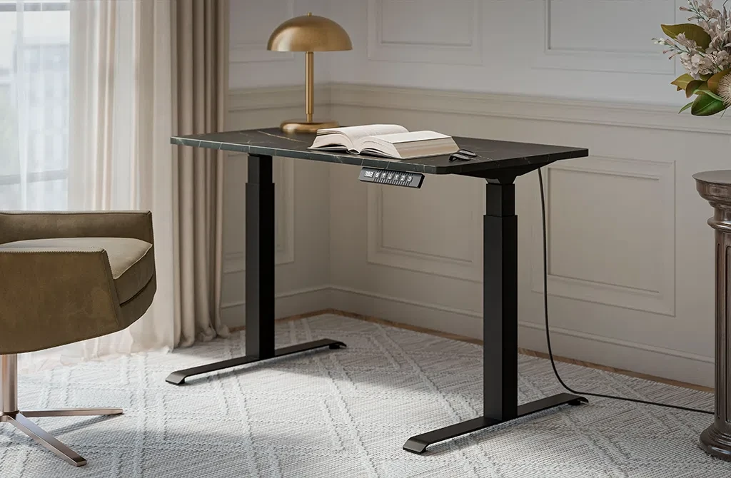 Стіл із регулюванням висоти Moon (мармуровий ефект чорний/чорний), фото 1