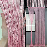 Штори нитки дощик кисея 300х280см. Люкс якість. Штори нитки з люрексом прямі - Рожевий.