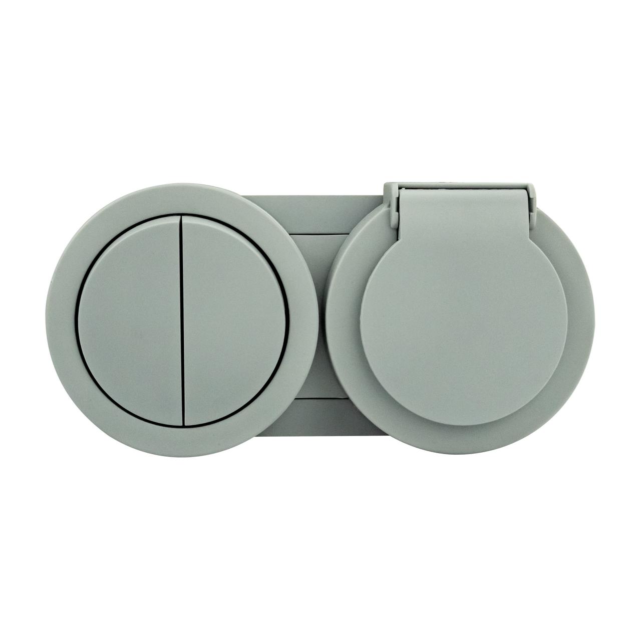 Вимикач 2-клавішний + Розетка із заземленням із кришкою сірий xOne