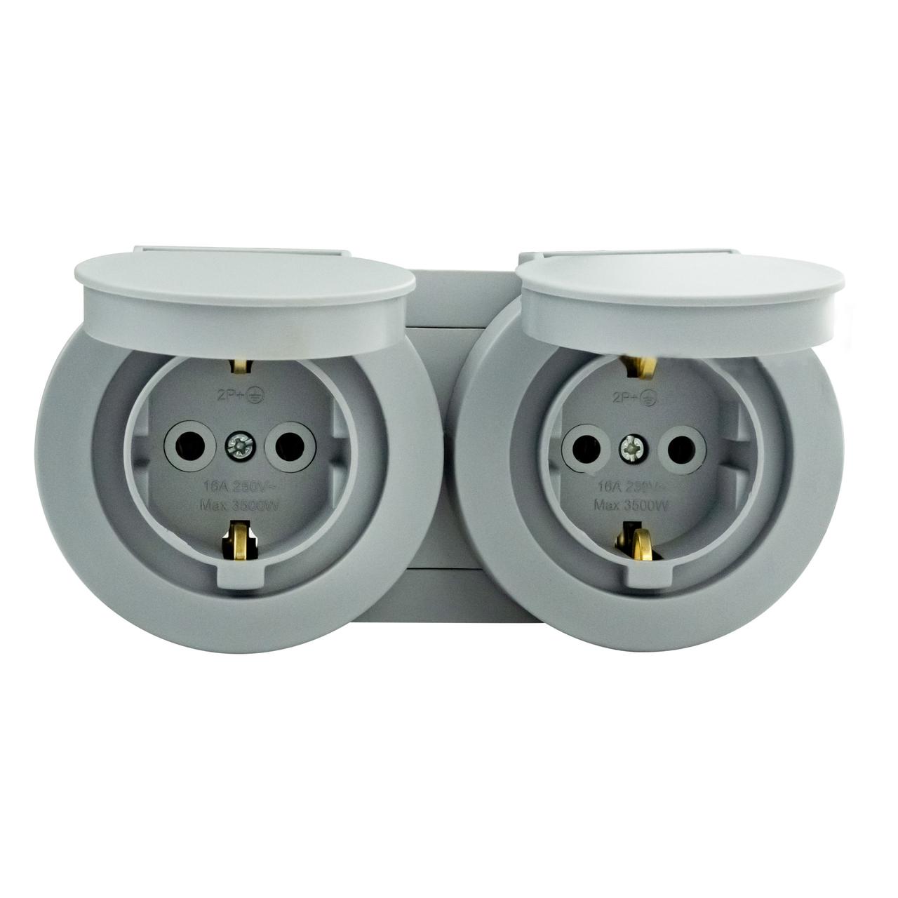 Розетка 2 із заземленням із накладною кришкою сірий xOne