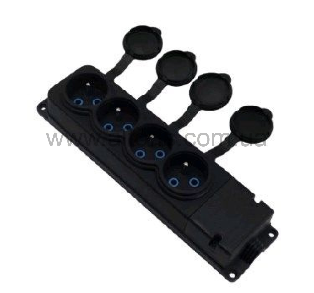 Колодка чорна каучукова з кришкою та заземленням 4 гнізда