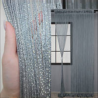 Штори нитки дощик кисея 300х280см. Люкс якість. Штори нитки з люрексом прямі - Сірий.