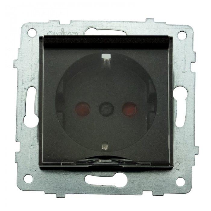 Механізм розетки із заземленням із крихіткою шторками GRANO чорний