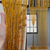 Штори нитки дощик кисея 300х280см. Люкс якість. Штори нитки з люрексом прямі - Золотистий.