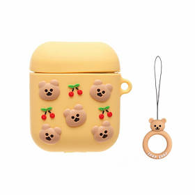 Чохол для AirPods 2/1 series - Bear & Cherry, силіконовий, Жовтий