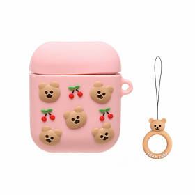 Чохол для AirPods 2/1 series - Bear & Cherry, силіконовий, Рожевий