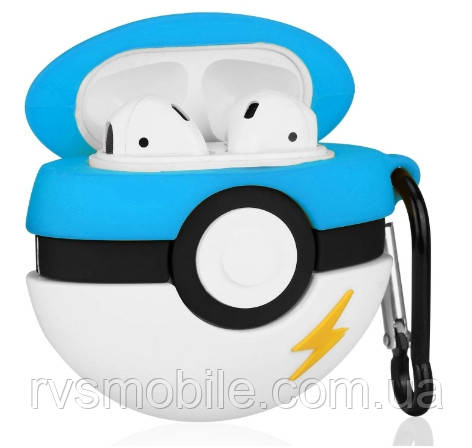 Чохол для AirPods 2/1 series - Poke Balls (Покемон) 3D, силіконовий, Синій, фото 1