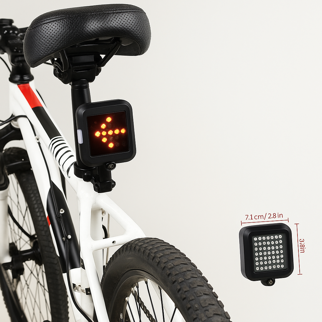 Задній велосипедний ліхтар з автоматичним покажчиком поворотів і лазерною проєкцією габаритів, волога