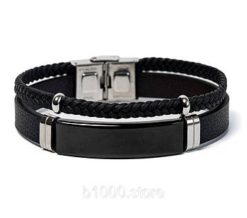 Чорний браслет на руку чоловічий / жіночий з можливістю індивідуального гравіювання, еко-шкіра 21 см Код/Артикул 197 BR12SP