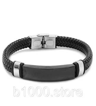 Браслет шкіряний плетений з металевими вставками та можливістю гравіювання Код/Артикул 197 br21BP