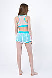 Костюм для Pole Dance дитячі спортивні топ та шорти для дівчинки з блакитного біфлексу з сіткою Жасмин 26-44, фото 5