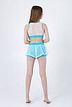Костюм для Pole Dance дитячі спортивні топ та шорти для дівчинки з блакитного біфлексу з сіткою Жасмин 26-44, фото 3