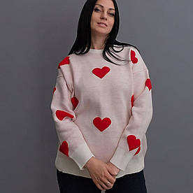 Светр подовжений, туніка "Сердечки" жіноча біла. One Size