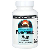 Пантотенова кислота, Pantothenic Acid, Source Naturals, 100 мг, 250 таблеток