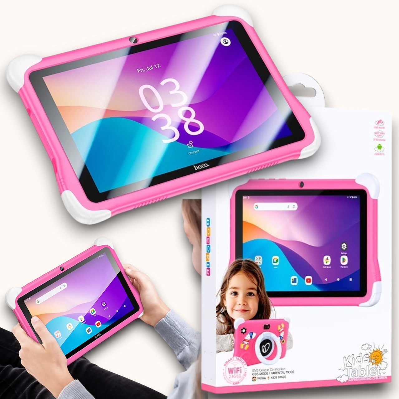 Дитячий планшет HOCO HI10 з батьківським контролем, 8", 3+3 ГБ/32 ГБ, Android 14, Wi-Fi 5G, Bluetooth, 2 камери