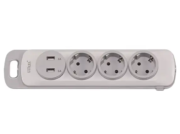 Колодка Luxel Nota 3 розетки із заземленням та вимикачем +2 USB (4331), фото 1