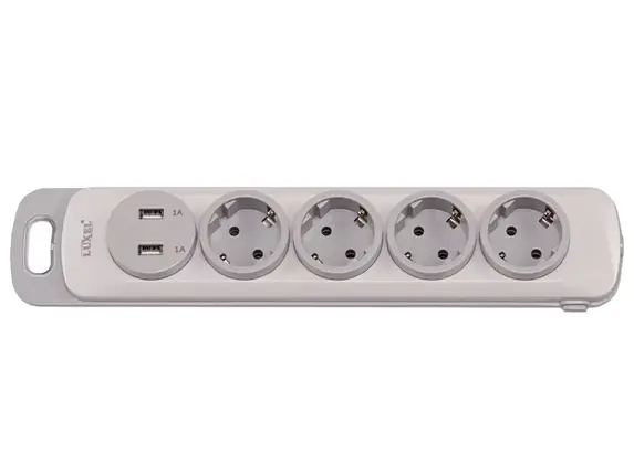 Колодка Luxel Nota 4 розетки із заземленням та вимикачем +2 USB (4351), фото 1