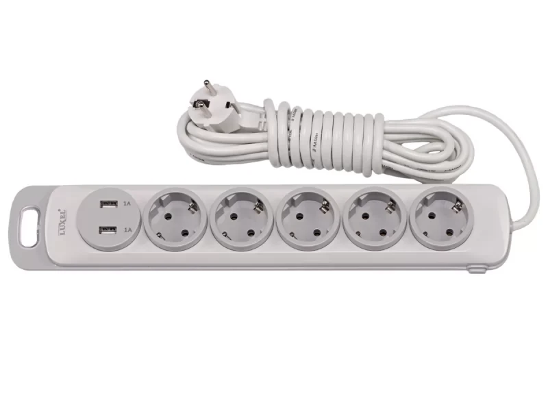 Мережевий подовжувач Luxel Nota 5 розетки 5М із заземленням та вимикачем +2 USB гнізда(4375)