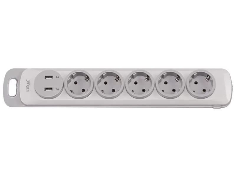 Колодка Luxel Nota 5 розетки із заземленням та вимикачем +2 USB (4371)