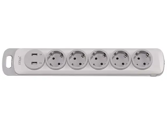 Колодка Luxel Nota 5 розетки із заземленням та вимикачем +2 USB (4371), фото 1