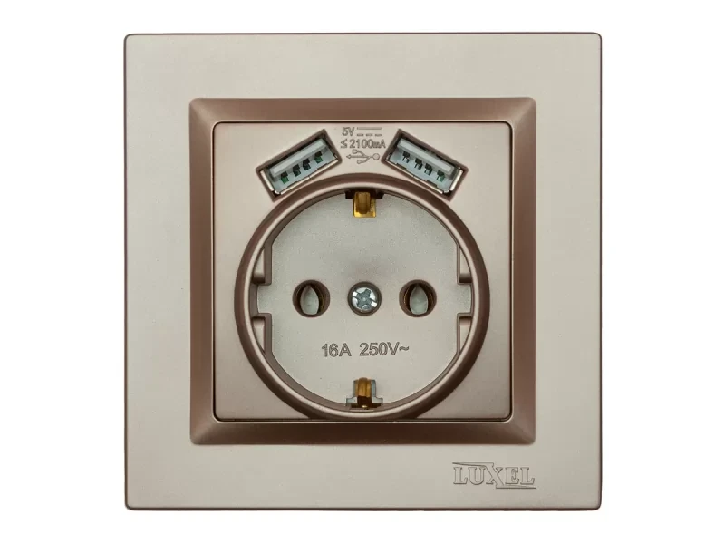 Розетка із заземленням та двома usb портами 2,1A Luxel JAZZ (9230) Теракотова