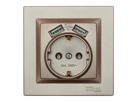 Розетка із заземленням та двома usb портами 2,1A Luxel JAZZ (9230) Теракотова, фото 1