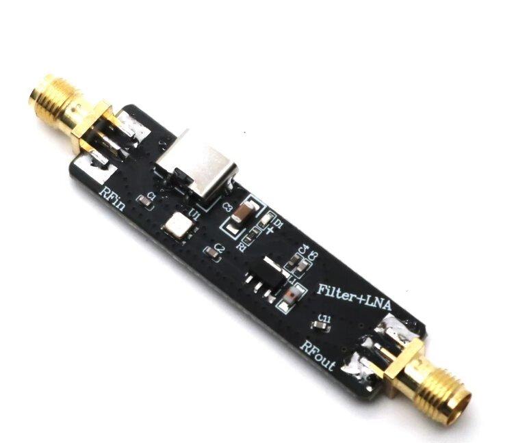 LNA підсилювач радіосигналів + фільтр 2,4GHz 17dB, USB 5V тип С, SMA-female, 2 в 1