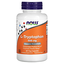Триптофан, L-Tryptophan, Now Foods, 500 мг, 60 капсул