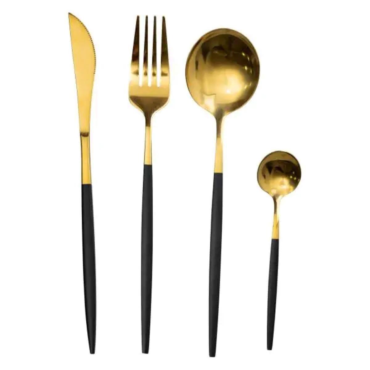 Набір столових приборів 24 предмети столовий набір на 6 персон Золотистий з чорним HP-20-46, фото 1
