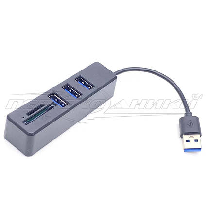 Хаб-картридер 5in1, USB2.0 і кардридер(SD+TF+3*USB), Black, фото 3