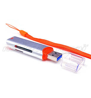 Універсальний кардридер 2 in 1 USB 2.0 SD/SDHC//Micro SD, метал, фото 1
