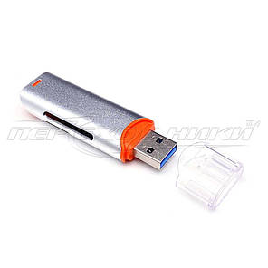 Універсальний кардридер 2 in 1 USB 2.0 SD/SDHC//Micro SD, метал, фото 3