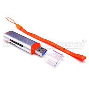 Універсальний кардридер 2 in 1 USB 2.0 SD/SDHC//Micro SD, метал, фото 4