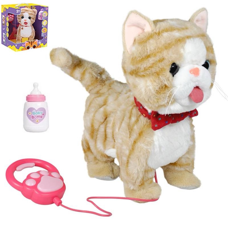 М'яка іграшка котик на повідці (ходить, облищує, співає, повторює) арт. 933-159 E, фото 1