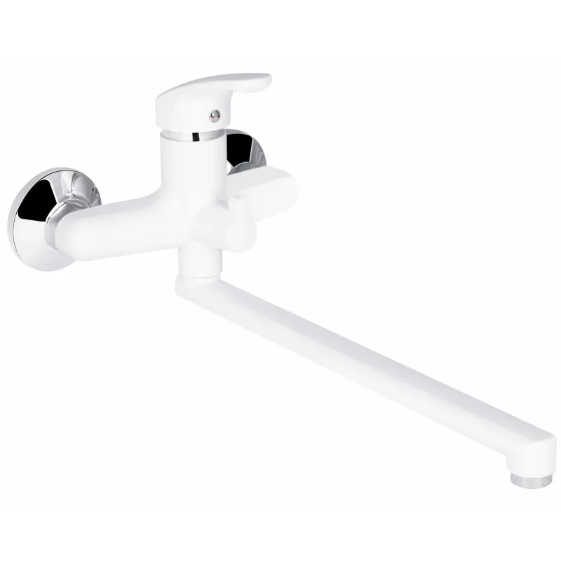 Змішувач для ванни Plamix Afina-006 EURO White, одноважільний, довгий вилив (PM0687)