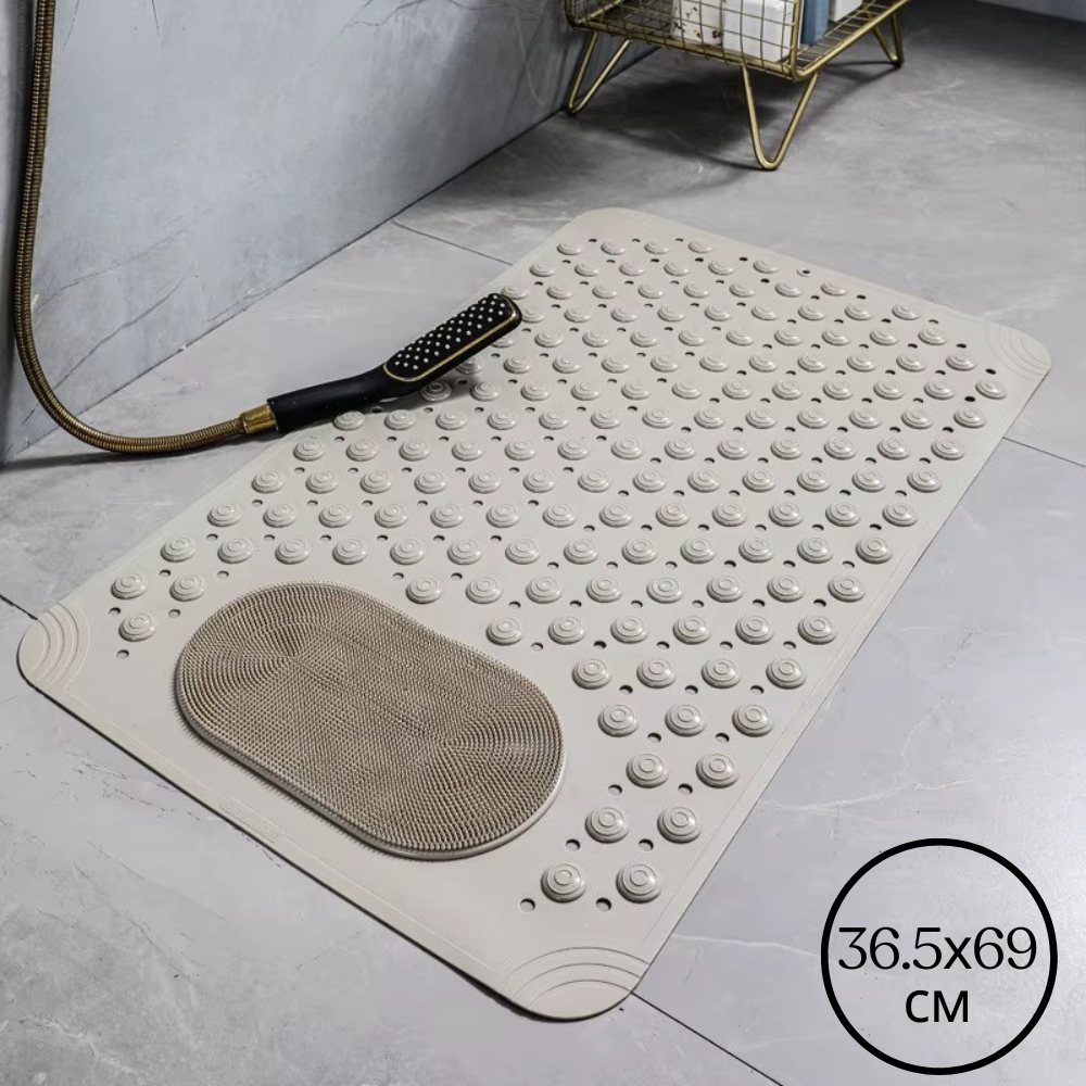 Килимок атиковзкий для ванної кімнати та душу, масажний для ніг силіконовий з присосками, бежевий 36. 5х69 см, фото 1