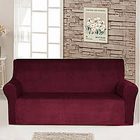 Чохол на диван тримісний велюровий бордо Love You Бордовий
